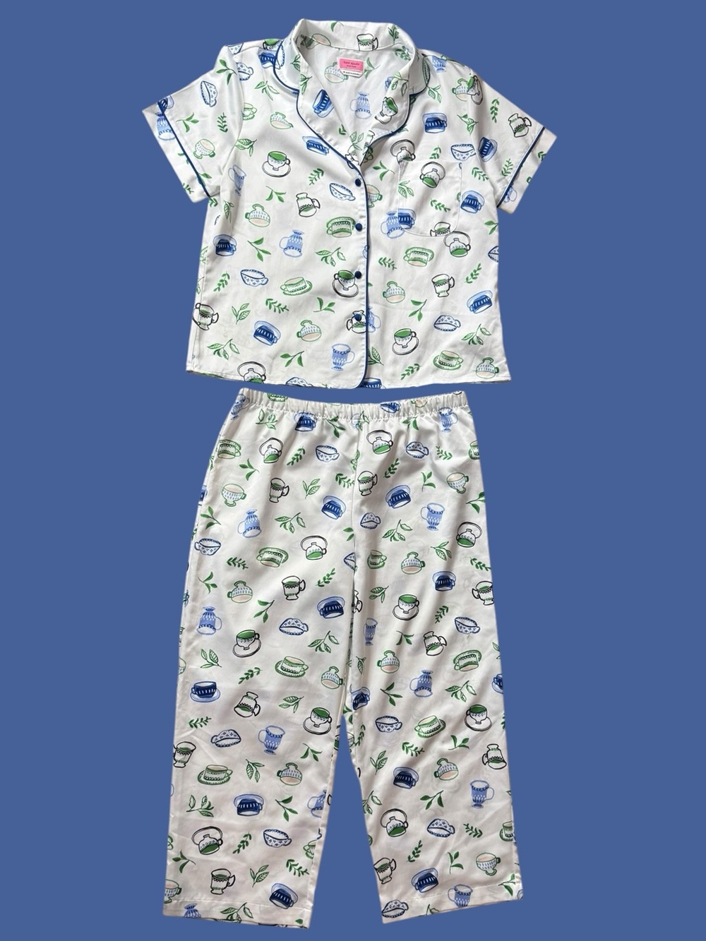Kate Spade Cropped Charmeuse Coffee Tea PJ Set size M